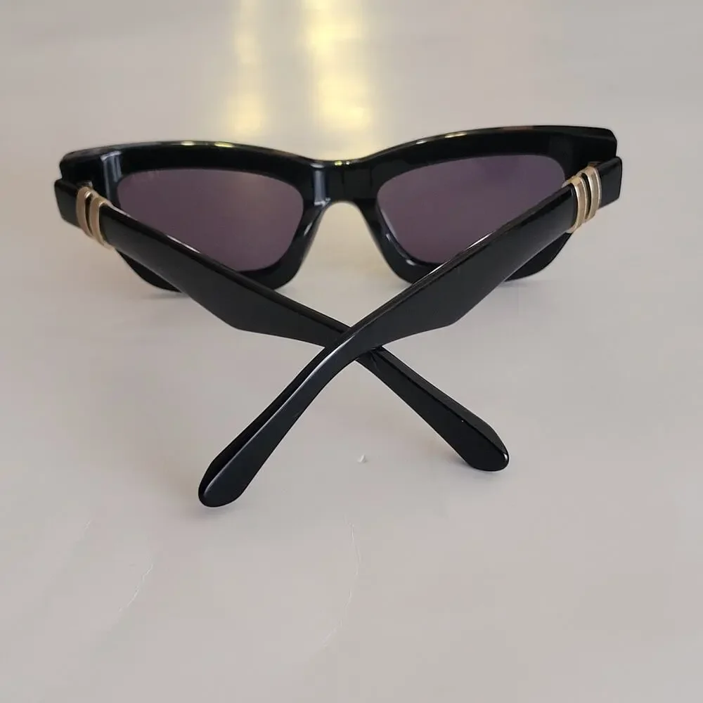DEZI Stacked 55mm Cat Eye Sunglasses in black with dark smoke lenses